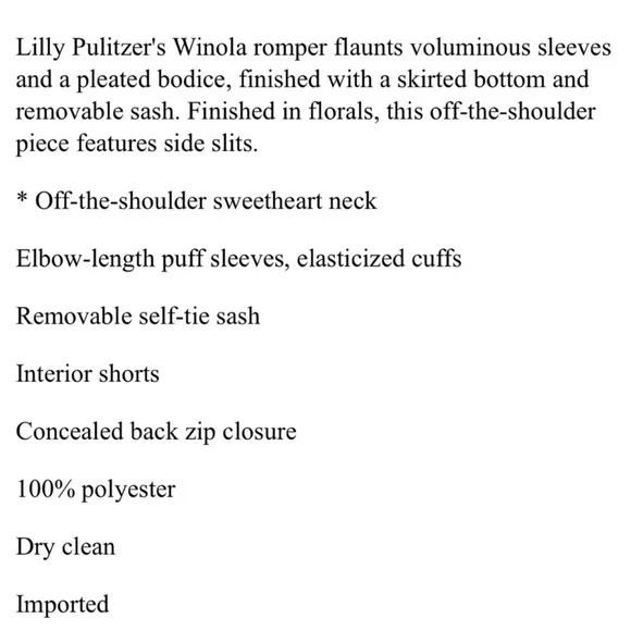 Lilly Pulitzer Pink Off-Shoulder Romper. NWT. Size 12 - Picture 9 of 9